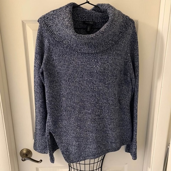 White House Black Market Sweaters - White House Black Market L Marled Knit Cowl Neck Sweater Blue Side Slits